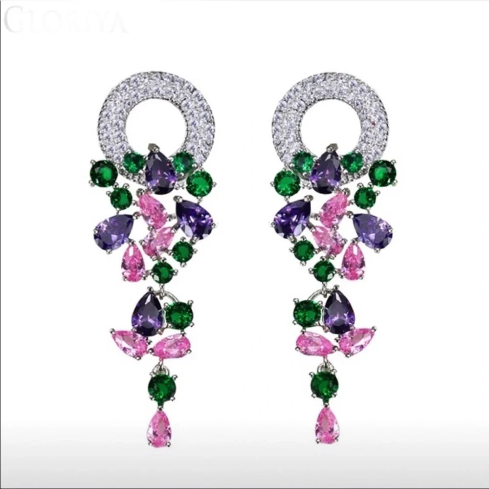 Long Swarovski zirconia sparkling crystals earrings